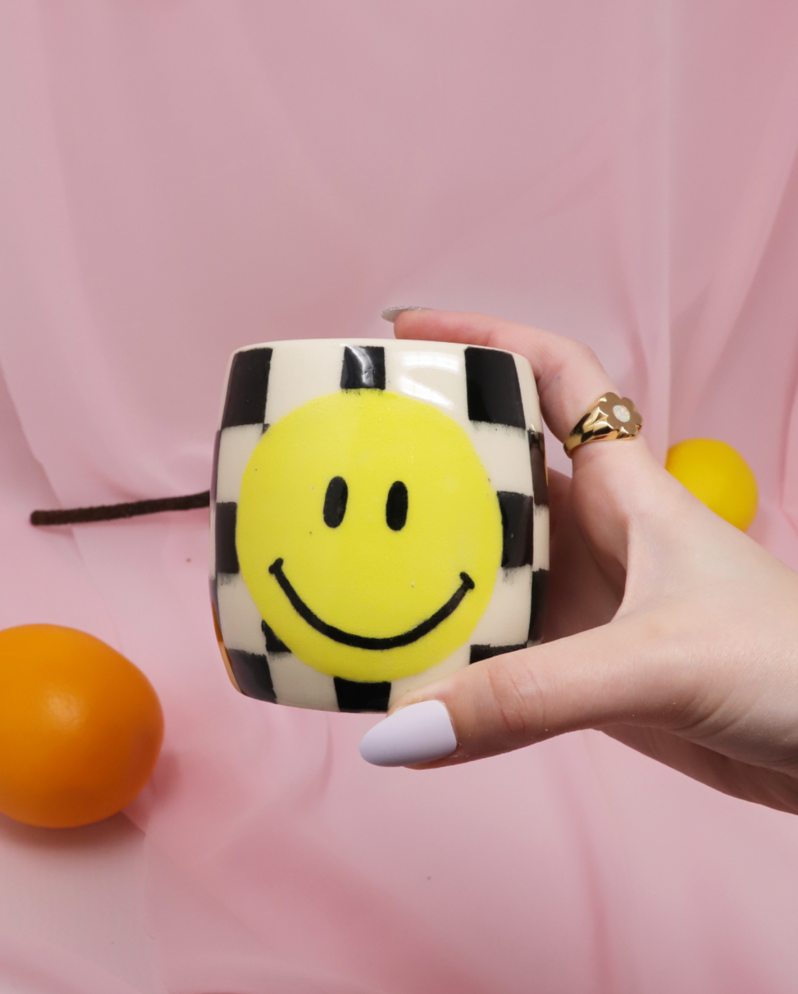Smiley Checkered Ceramic Cup
