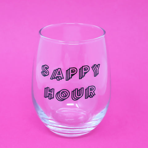 Sappy Hour wine glass