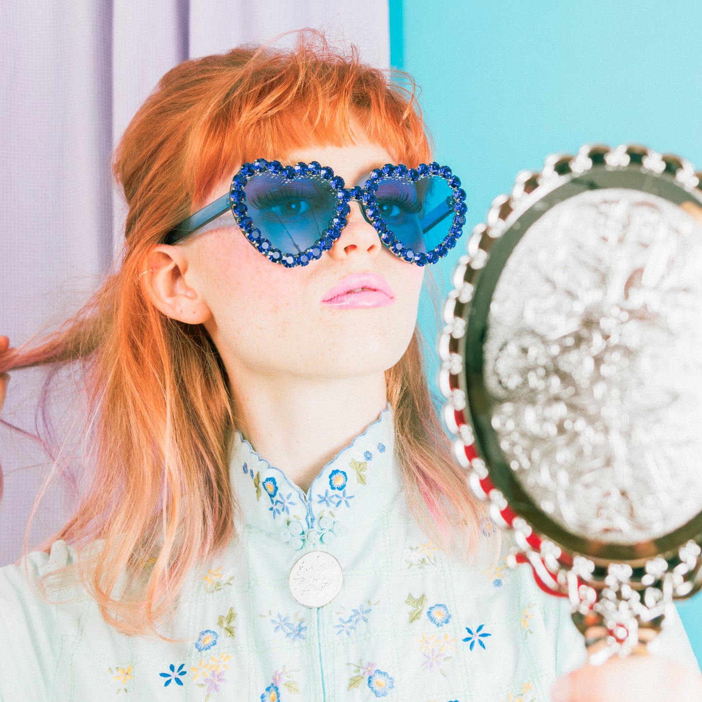 BLUE HEART RHINESTONES SUNNIES