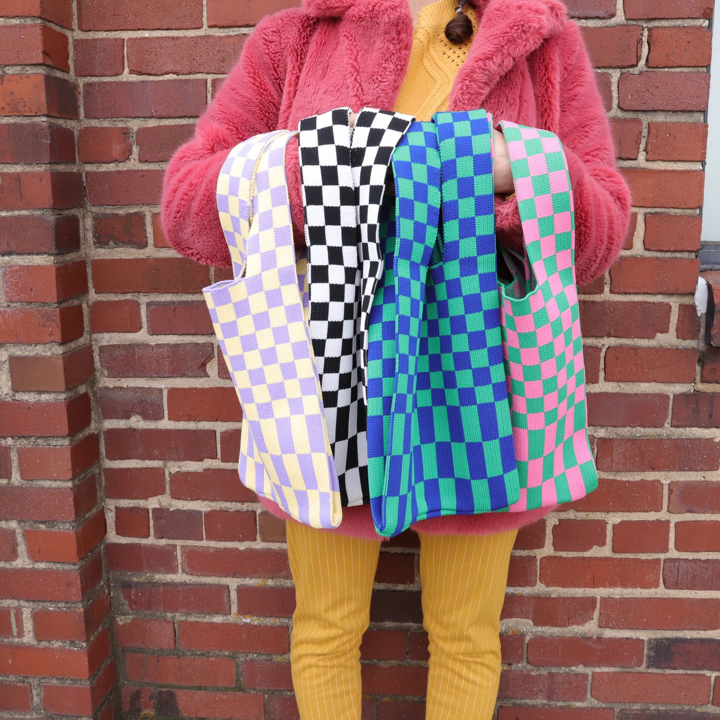 Pink and Green Checkered Tote Bag