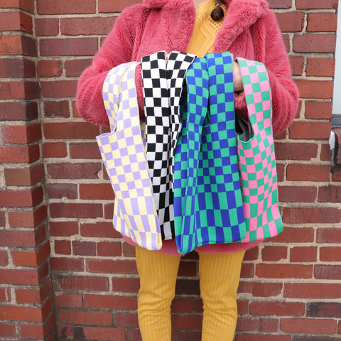 Blue and Green Checkered Tote Bag