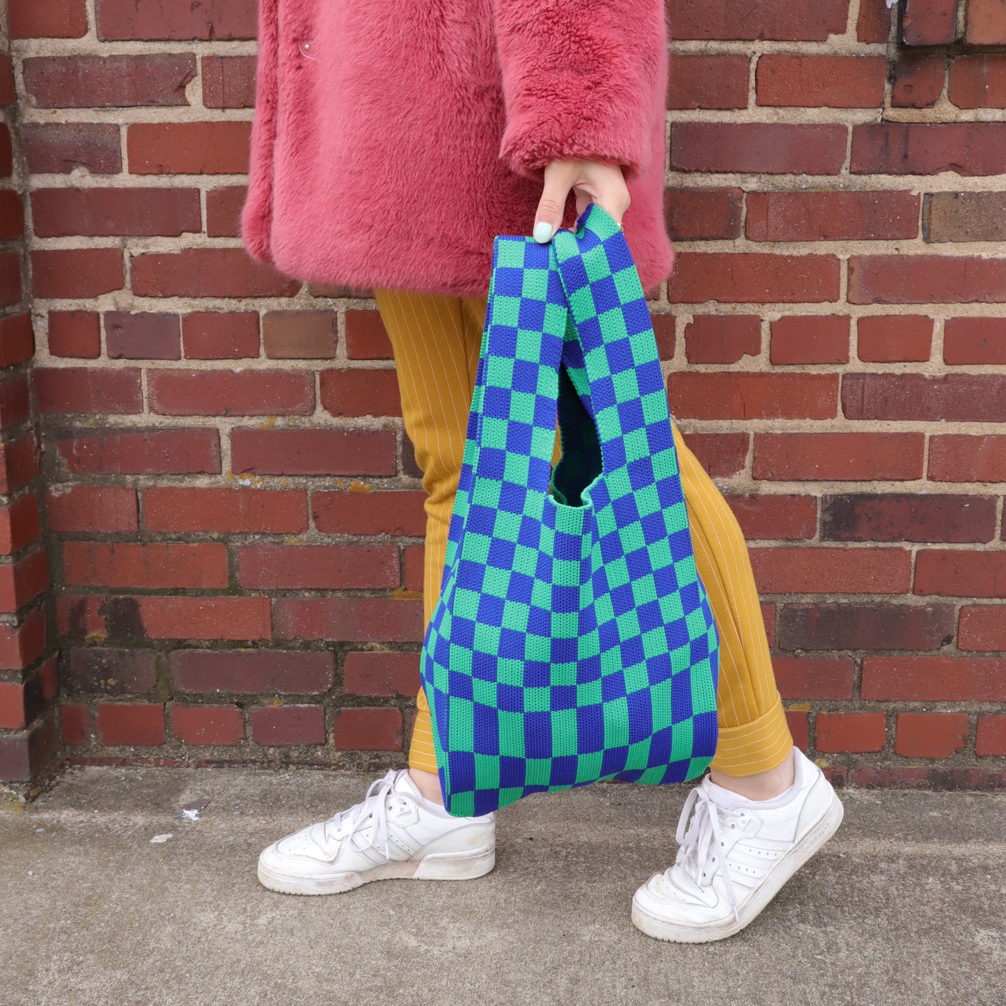 Blue and Green Checkered Tote Bag