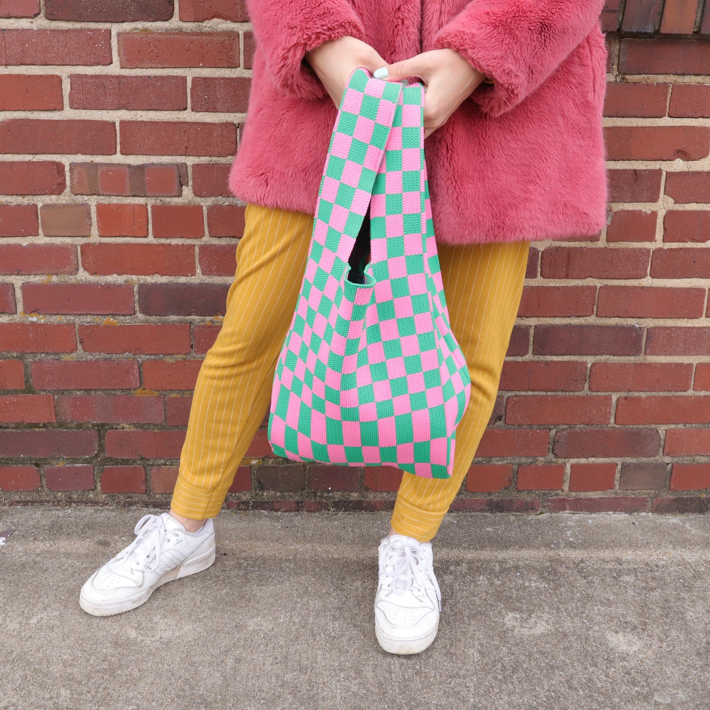 Pink and Green Checkered Tote Bag