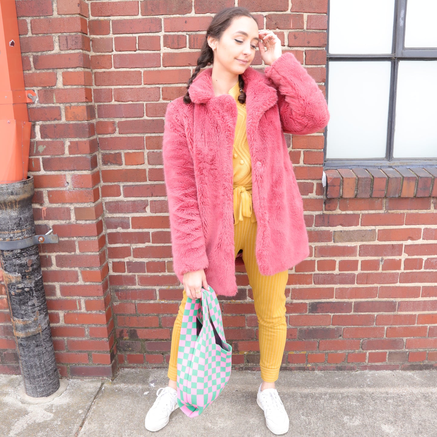 Pink and Green Checkered Tote Bag