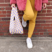 Purple and Yellow Checkered Tote Bag