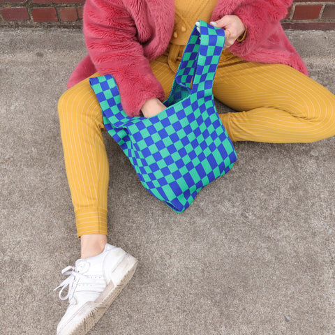Blue and Green Checkered Tote Bag