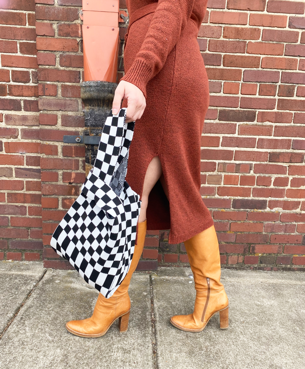 Black and White Checkered Tote Bag