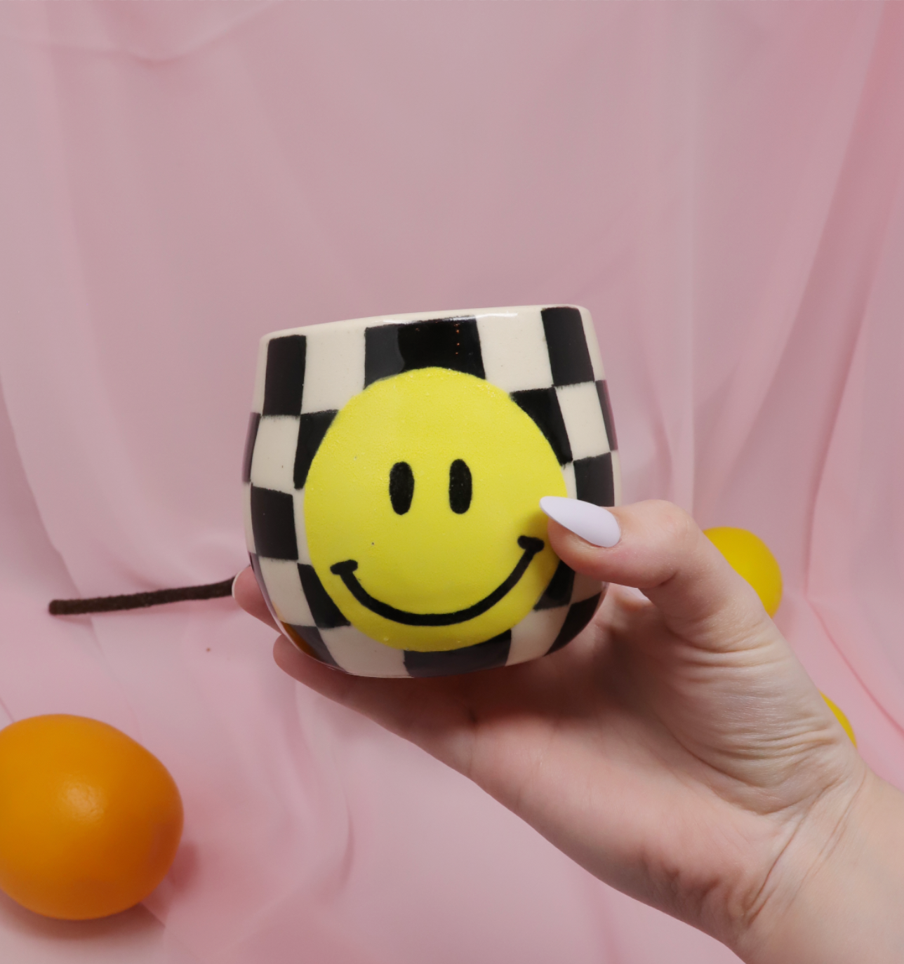 Smiley Checkered Ceramic Cup
