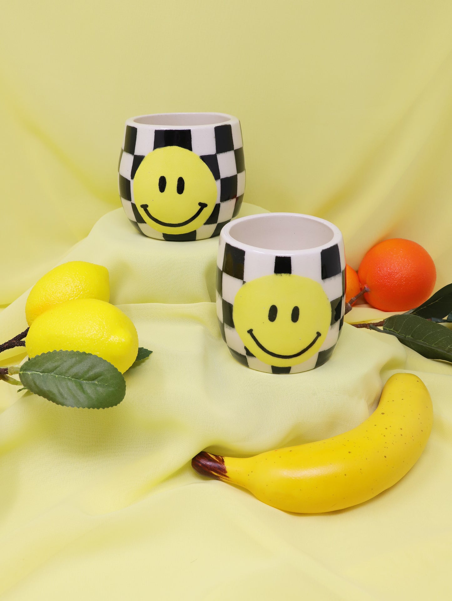 Smiley Checkered Ceramic Cup