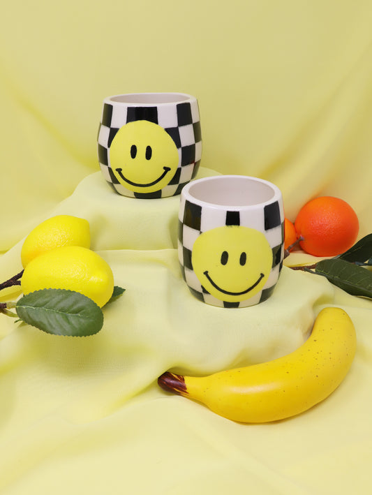 Smiley Checkered Ceramic Cup